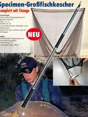 Behr Karpfenkescher Großfischkescher Kescher Karpfen mit Alublock & Telestange Preiswert
